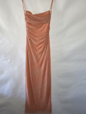 Zara Tulle Mesh Open Tie Back Maxi Dress Size S Spaghetti Strap Stretch Party
